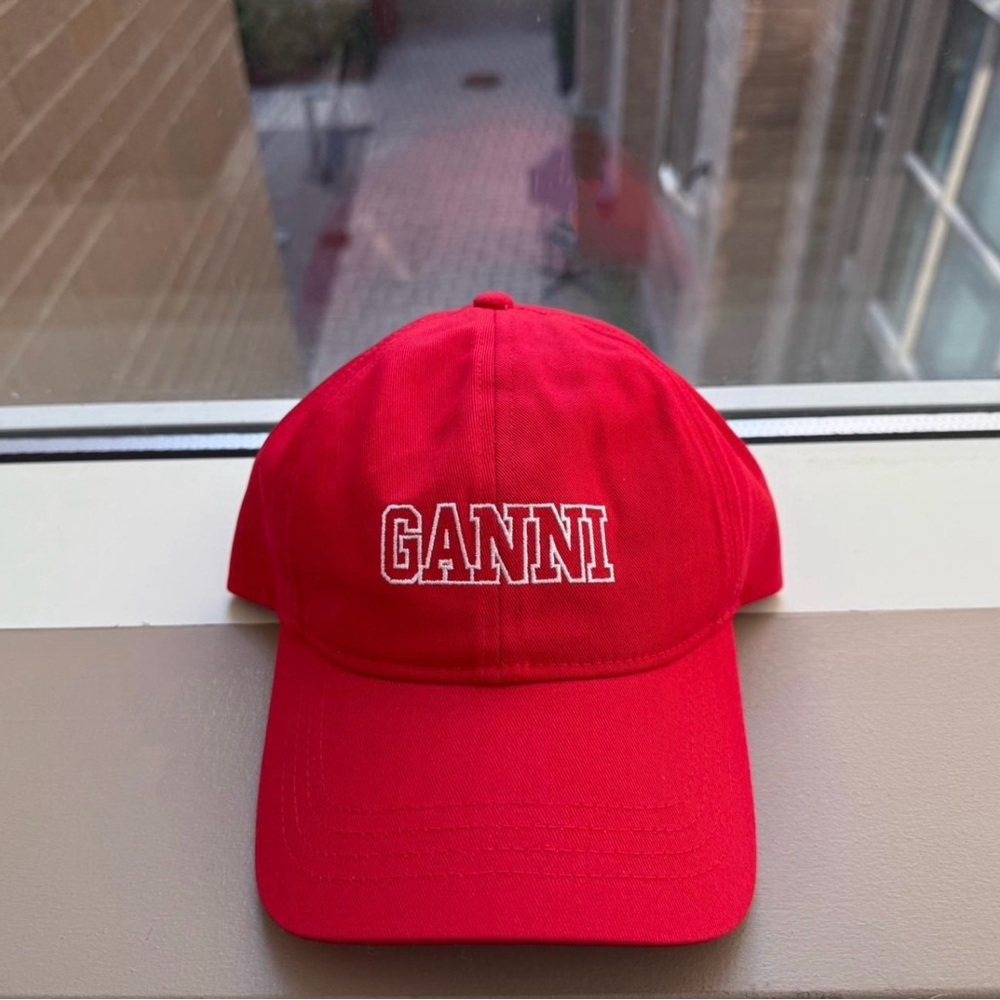 Ganni Red Canvas Cap